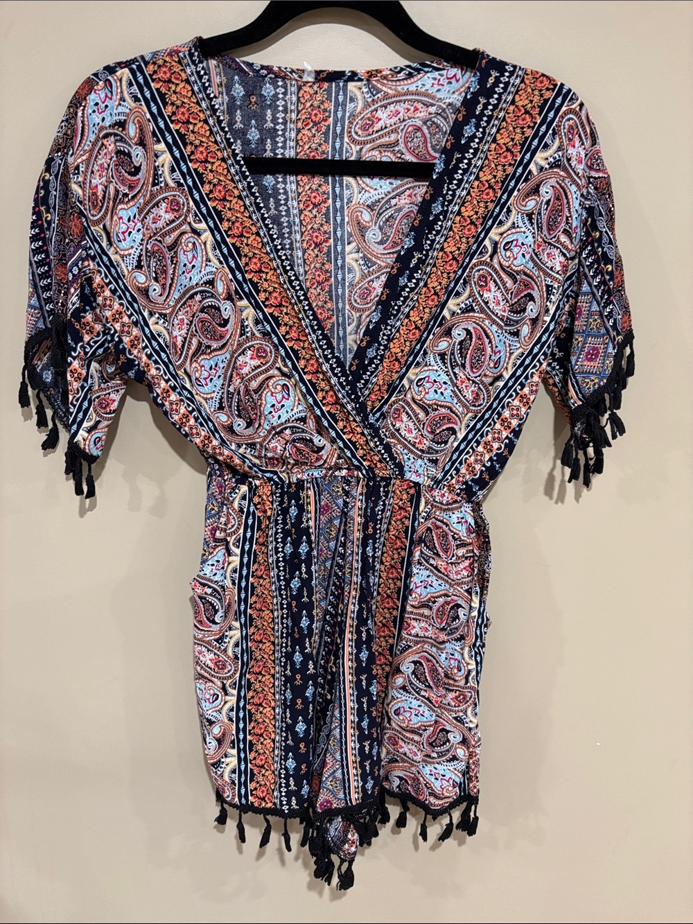Boho wrap style romper with pockets